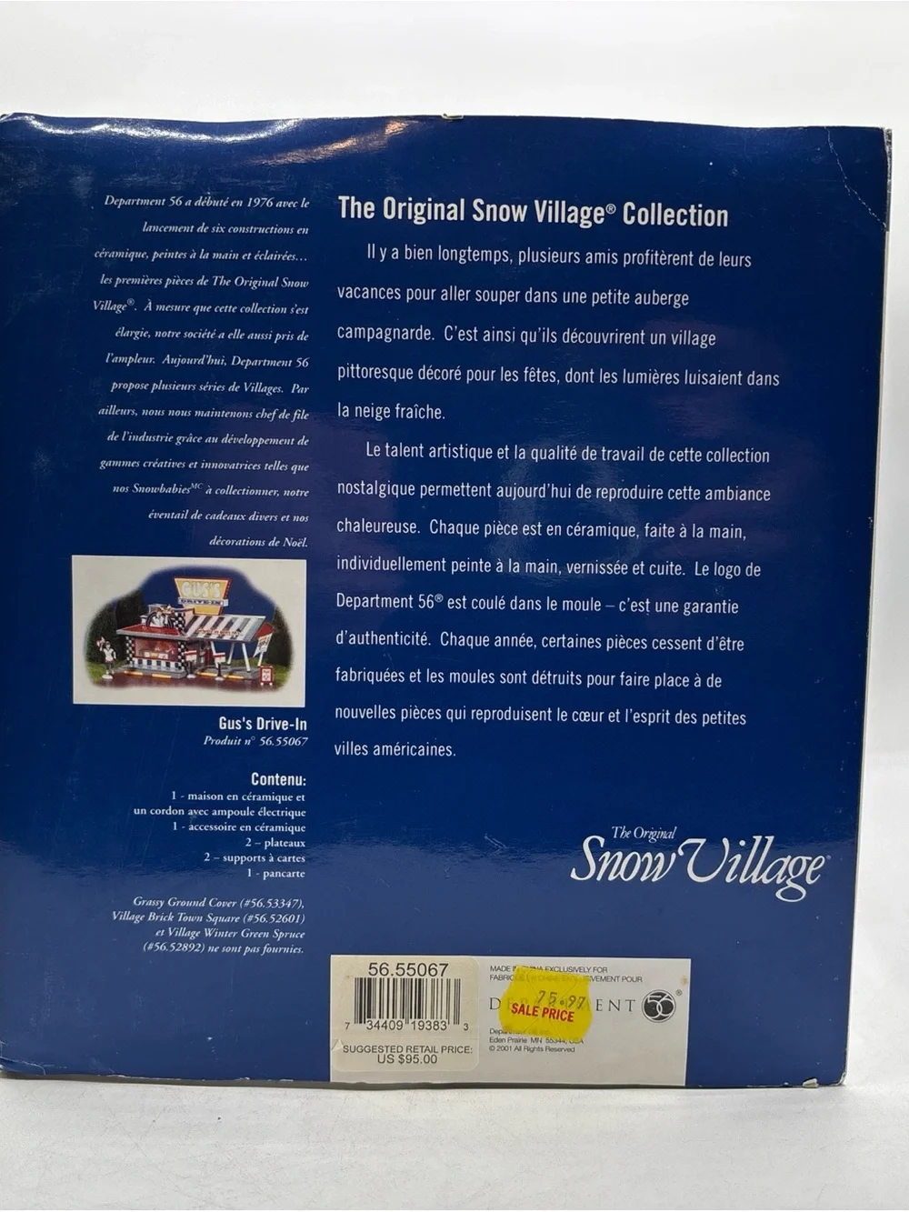 Department 56 2001 Vintage Original Snow Village Gus’s Drive-In Set Of 7 55067